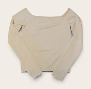 Cream White Seamless Square Neck Long Sleeve Top thumbnail 1