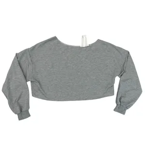 Shein Women’s S Asymmetrical Sweatshirt Gray Long Sleeve Cropped Top Raw Edge thumbnail 4