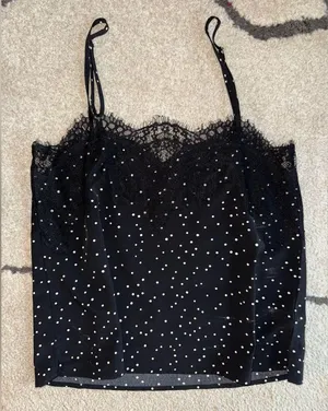 Lulu’s Maddox Eyelash Lace Cami in Black & White Polka Dot thumbnail 4