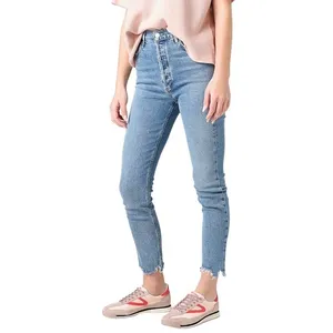 AGOLDE Nico High Rise Straight Leg Jeans Light‎ Wash Distressed Raw Hem Size 25 thumbnail 3