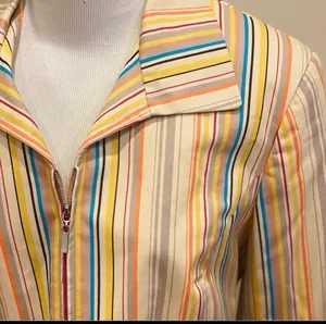 Retro 70s Striped Multicolor Zip Blazer Evan Picone Tan Yellow Orange 12 thumbnail 4