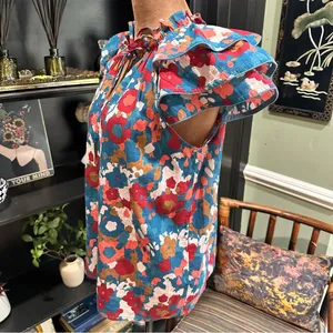 Olivia James Astrid Ruffle Sleeve Top – XS – Abstract Floral in 100% Cotton thumbnail 12