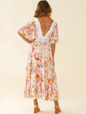 Saints + Secrets Size M Floral Crochet Trim Ruffle Tiered Maxi Dress thumbnail 2