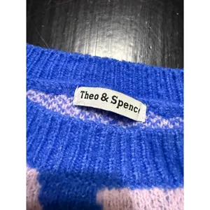 Theo & Spence Womens Blue Purple Zebra Print Crewneck Sweater TS1048B Medium thumbnail 2
