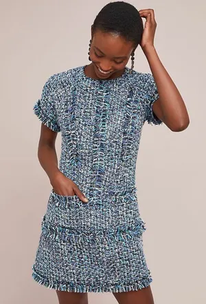 Anthropologie Brave and true size small tweed mini dress classic blue rare htf thumbnail 1