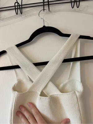 Abercrombie & Fitch Cream Ribbed Square-Neck Tank thumbnail 3