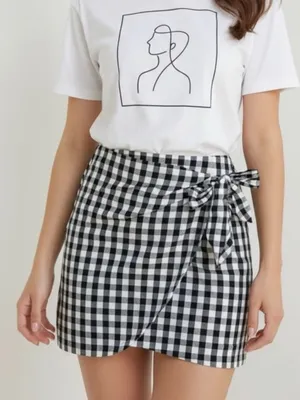 Sezane Pacome Mini Wrap Skirt Black Gingham thumbnail 1