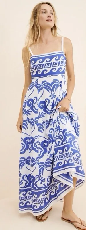 NEW Beach‎ Riot Rianne Printed Maxi Dress Blue White Tropical Resort Travel XS thumbnail 1