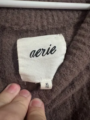aerie Ribbed Oversized Crewneck Sweater in Chocolate Brown thumbnail 2
