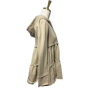 Free People Tiered Trapeze Zip Sweatshirt, Tan/Beige, Size S, Retails $128 thumbnail 3