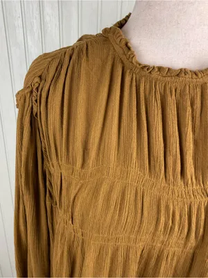 Free People Kelsey Top Size Large Ginger Snap Bell Sleeve Pleated Ruffle Boho thumbnail 12