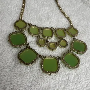 Women’s Large Faceted Green Acrylic Statement Bib Necklace Gold-tone 20” thumbnail 3