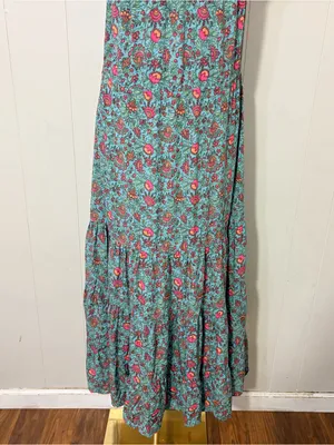 Natural Life Maddie Maxi Dress Turquoise Pink Floral Ruffle Boho Size M thumbnail 6