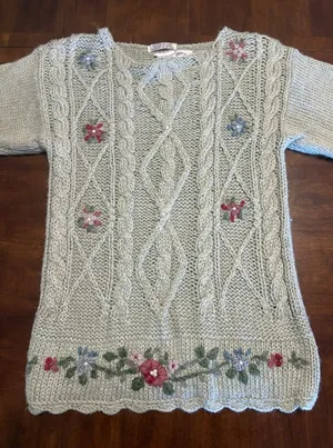 Vintage Bobbie Brooks Womens Sweater Beaded Floral Hand Knitted Cottage Cute Y2K thumbnail 1