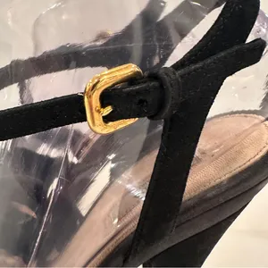 Prada Platform Stiletto T-strap Sandals Sz 39 Suede Black Gray Heels Peep Toe thumbnail 7