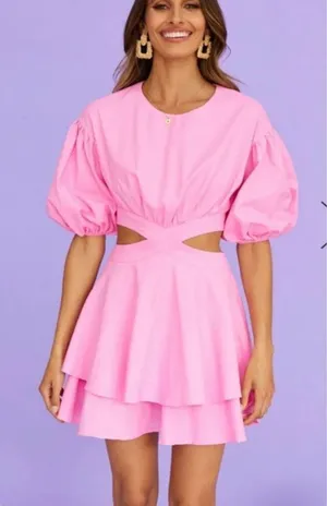 Hello Molly NWT pink cutout puff sleeve dress size M/6 thumbnail 1