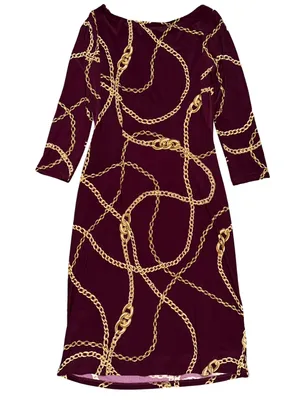 Lauren Ralph Lauren Women’s Size 6 Burgundy Gold Chain Link Print Sheath Dress thumbnail 3