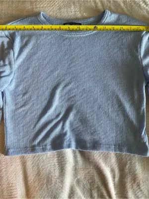 Zara Light Blue Ribbed Cropped Crewneck Sweater Fairy Pastel Layering Knit thumbnail 4