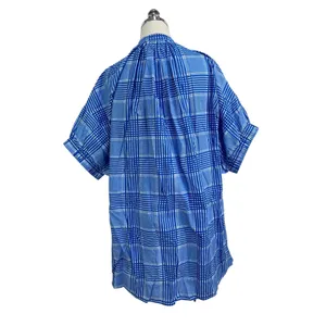 Never A Wallflower Elastic Sleeve Dress Blue Plaid Printed Cotton thumbnail 7