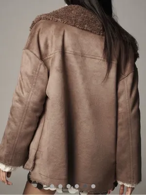 REVERSIBLE PILCRO Brown Sherpa Coat - Women's Cozy Teddy Jacket thumbnail 3