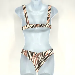 Frankies Bikinis Stormy Top M Kenza Bottom S Brown Zebra Animal Print Bikini Set thumbnail 2
