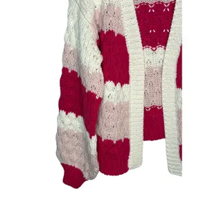 Dreamers by Debut Cardigan Sweater Womens‎ XL Pink White Striped Pointelle Knit thumbnail 4