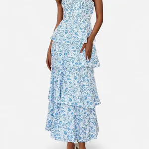 Amazon blue and white floral maxi dress thumbnail 3
