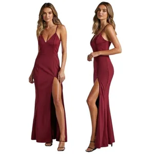 NWT Showpo Dare to Dream Maxi Dress Plunge Neck Split Leg Wine Red Size 4 thumbnail 2