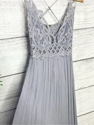 Free People Adella Crochet Lace Maxi Slip Dress in Light Gray Size Medium thumbnail 7