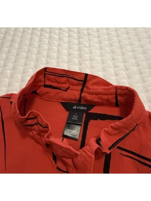 Ali Miles Coral Red Button Up Tunic Shirt Top Sz L Large Wire Collar Lagenlook thumbnail 7