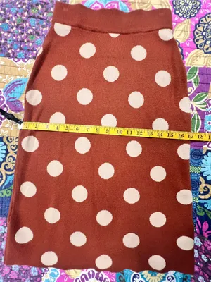 Rust Brown & Cream Polka Dot Knit Midi Skirt thumbnail 5