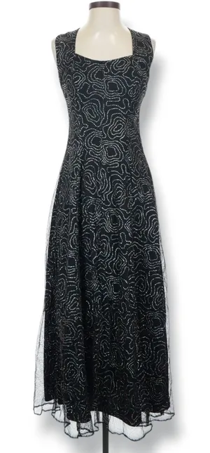 Vintage‎ All That Jazz Black Mesh Rhinestone Maxi Dress Open Back Party Wedding thumbnail 1