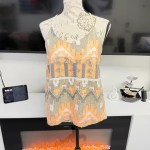 Charlotte Russe XS Sequined Geometric Cami Top Peach Gold Silver Racerback💋 thumbnail 7