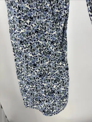 Garnet Hill Blue Green Floral Pajama set organic cotton long sleeve pants L/XL thumbnail 2
