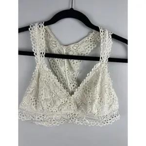 Aerie Ivory Lace Racerback Bralette Size Large L Wireless Crochet Lace Bra thumbnail 2