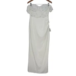 Lulus Immensely Charming White Mesh Pearl Bustier Maxi Dress‎ Size L thumbnail 2