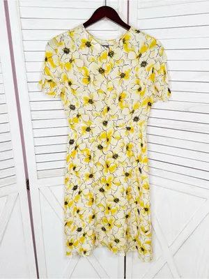Hugo Buscati Floral Silk‎ Dress Yellow Size 6 Fit Flare Retro Twee Summer thumbnail 9