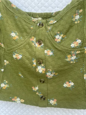 Billabong Sweet Memory Women’s L 12 Green Floral Puff Sleeve Crop Top NWT thumbnail 2