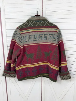 Vintage Ivy Wool Blend Blanket Jacket XL Lodge Print‎ Red Multi Western Gorpcore thumbnail 8