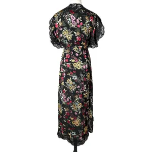 Alice + Olivia Adele Black Floral Silk Blend Lace Trim Midi Wrap Dress Size 2 thumbnail 4