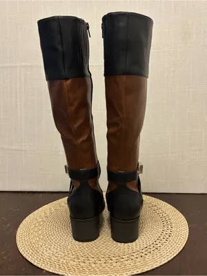Just Fab Black and Tan Winnie Block Heel Boots | Women | Size 6.5 NWOB thumbnail 6