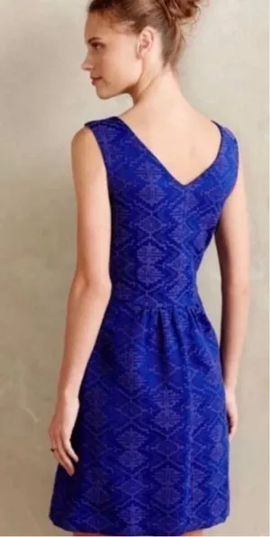 Maeve for Anthropologie Blue Purple Geometric Print Mini Dress Size 12 thumbnail 1
