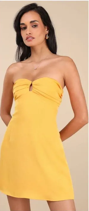 Lulus Gillian Yellow Pleated Strapless Mini Dress Size XS Sleeveless Party thumbnail 1