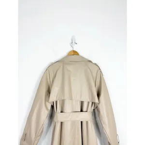 ASOS DESIGN Tan Faux Leather Trench Coat Size 12 Long Preppy Chic Minimalist thumbnail 13