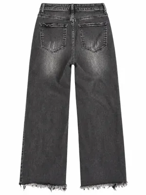 Risen Black Washed Cropped Wide Leg Raw Hem Jeans Size 9 / 29 thumbnail 2