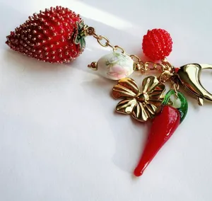 Red and gold handbag chain and keychain strawberry farm charms thumbnail 5