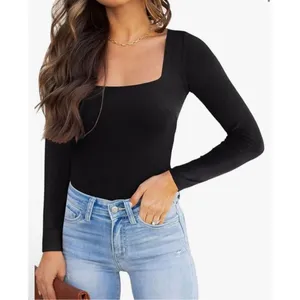 NEW REORIA Basic Square Neck Double Lined Long Sleeve Bodysuit M Black Size M thumbnail 1