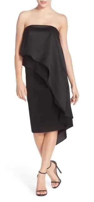 Elliatt black strapless satin candid midi dress XS party cocktail‎ wedding guest thumbnail 1