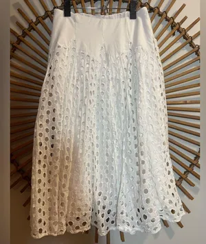 Passports Women’s Textured Midi Skirt Elegant White Boho Euro Summer Layered 🪬🧿 thumbnail 6
