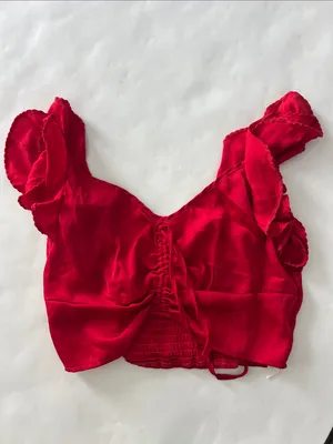 Intimately Free People - Red Ruched Flutter Ruffle Cinch Crop Tank Top XS thumbnail 2